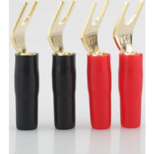 12pcs High Quality Gold Plated Spade Plug Speaker Cable Spade Connector Terminal Plug