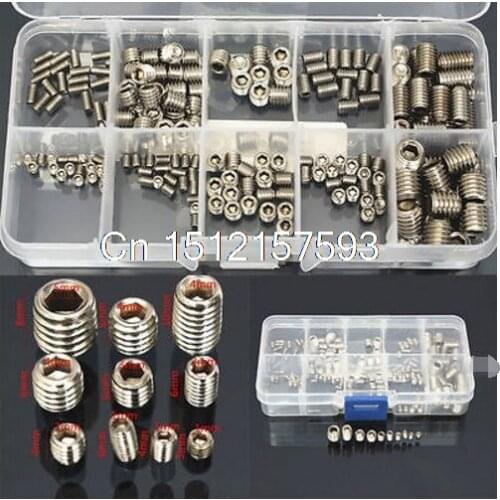200PCS Stainless Steel Allen Head Socket Hex Set Grub Screw Assortment Cup Point