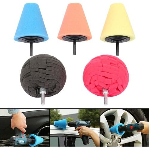 5PCS Car Tyres Foam Polishing Sponge Buffing Pad Car Polisher Tires Wheel Hub Polishing Tool Machine cone-shape Wheel