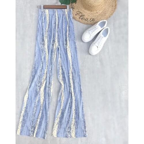 Women Summer Wide Leg Pants Ice-cream Color Tie Dye Print Loose Fit High Waist Straight Long Pants Casual Style Fashion Trousers