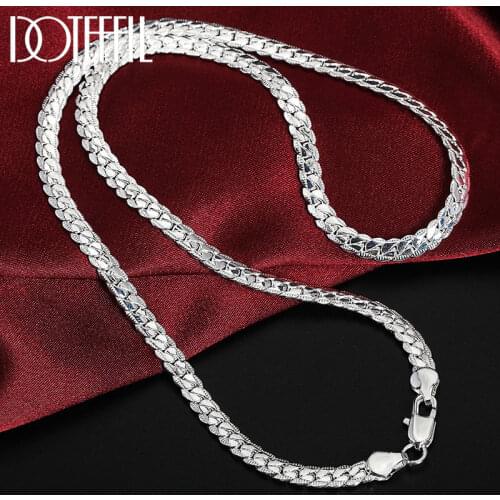 DOTEFFIL 925 Sterling Silver 18k Gold 20 Inches 6mm Full Sideways Chain Necklace For Women Man Fashion Wedding Charm Jewelry