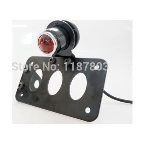 Black Round Horizontal Side Mount Tail Light License Plate Bracket for Harley Yamaha Honda Bobber Chopper Custom VTX Shadow XV