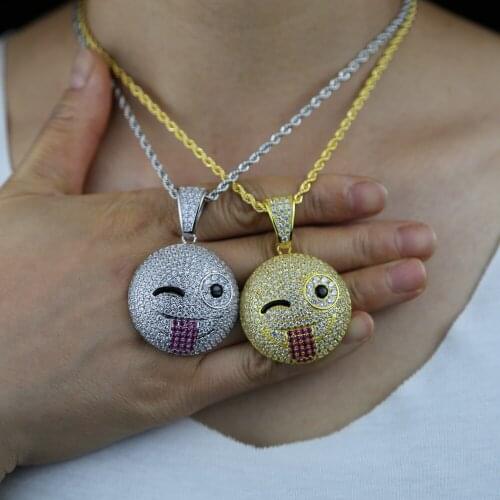 Gold Silver Plated Smiling Face Pendants Hip Hop Necklace with Long Rope chain Punk Love star shape Necklace jewelry drop ship