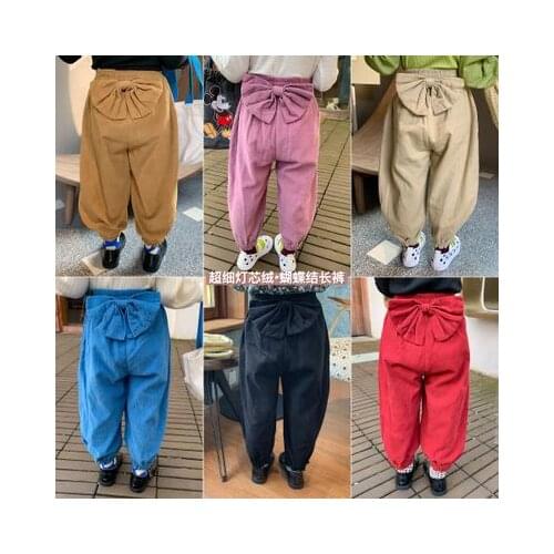 Childrens Clothing Baby Girl Cute Casual Pants 2020 Autumn New Kids Girls Bow Tie Trousers Toddler Outwear Baby Corduroy Pants