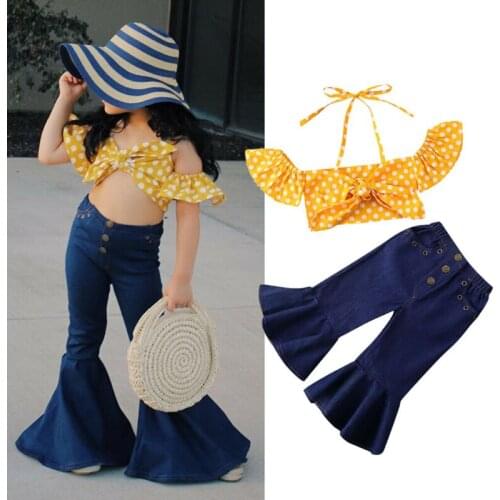 Hirigin Infant Baby Girl Fashion Clothes Polka Ruffle Tops Flared Long Pants Outfit Set New