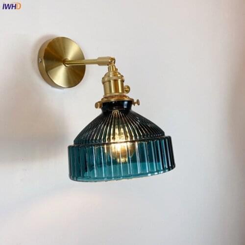 IWHD 4 Colors Glass Copper Wall Lamp Sconce Switch Bedroom Bathroom Mirror Stair Light Simple Modern LED Wall Lighting Luminaria