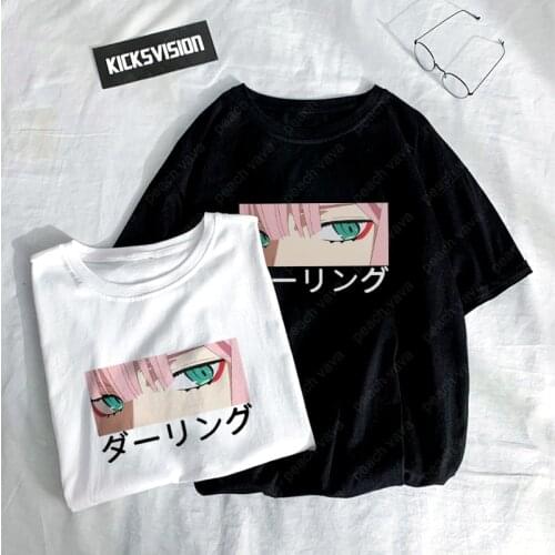 Summer Harajuku darling in the franxx anime Zero TWO beautiful girls print Tops Ulzzang loose short-sleeve chic women T-shirt