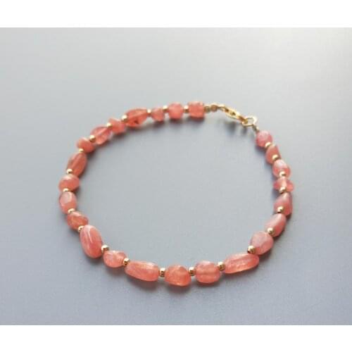 Lii Ji Real Natural Irregular Shape Argentine Rhodochrosite Bracelet 9K GF Sparkling Delicate Bracelet Jewelry
