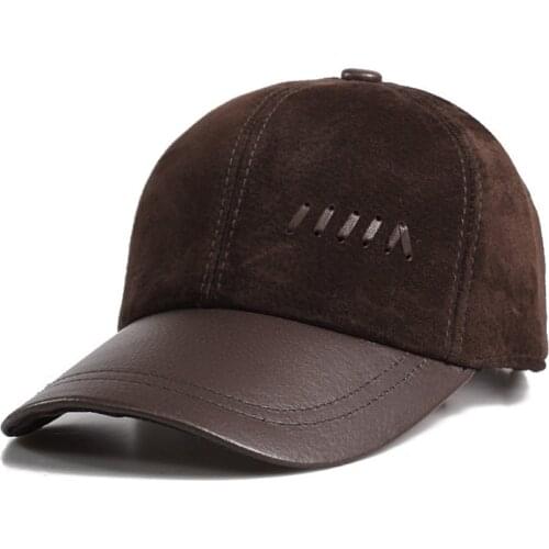 New Mens Genuine Bronw Matte leather Hat / Baseball Cap / Cap 2019 nubuck brand hat/caps