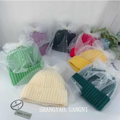 Macaron Color Soft Warm Hat Girl Princess Sweet Knitted Cap Kids Autumn Winter Casual Warm Caps For Children Cute Elastic Gorros