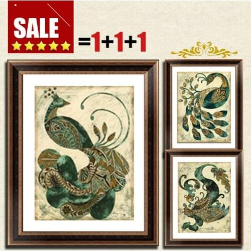 Customized canvas sheet printed painting DIY home decor pictures Chinese peafowl peacock 3 pcs serie canvas art picture painting