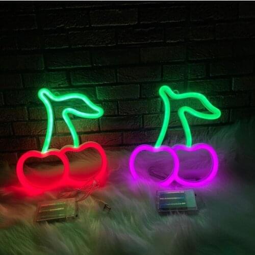 INS Cherry LED Neon Light Bedroom Decor USB Table Night Lamp Home Party Holiday Decor Xmas Gift