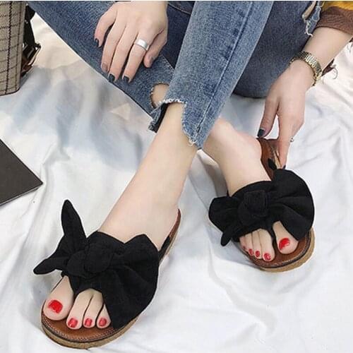 2020 New Slippers Female Summer Bow Summer Sandals Slippers Indoor Outdoor Flip Flops Beach Shoes Women Fashion Shoes
