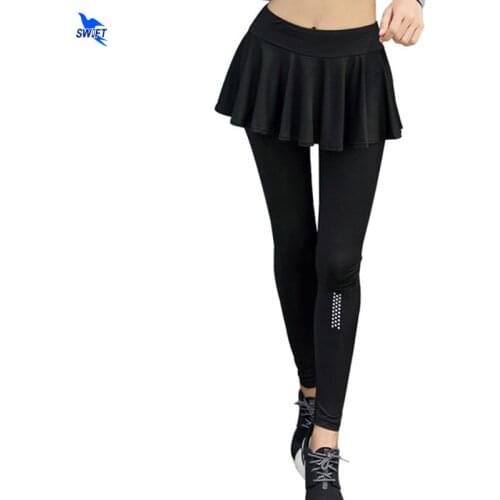 NEW 2020 Women Yoga Pants Sports Running Jogging Sportswear Stretchy Fitness Leggings Gym Skirt+Pants 2 In 1 Compression Tights