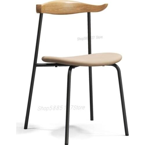 Dining Chair Nordic Modern Minimalist Home Leisure Chair Economical Backrest Dining Chair Solid Wood Iron Horn Chair