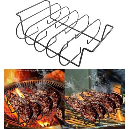 Non-Stick Rib Rack , Iron Roasting Stand , Holds 4 Rib Racks for Grilling & Barbecuing