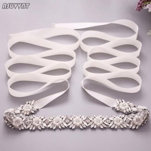 Wedding Belt For Bride Luxury Crystal Rhinestone Pearl And Diamond Belt Flower Girdle Belt For Bridesmaid Women Party Dress Up