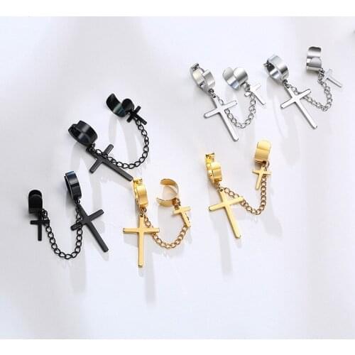 Cross Hoop Earring Ear Cuff Chain Earrings for Men Unisex Jewelry