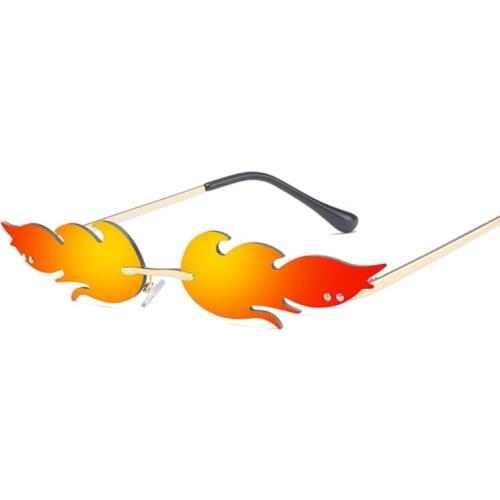 Fashion Rimless Sunglasses Women Luxury Red Fire Flame Female Sun Glasses Frameless Punk Narrow Shades Ocean Mirror Men Gafas