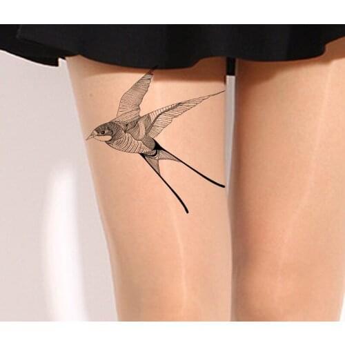 Swallow Single Leg Printed Thin Tattoo Silk Stockings