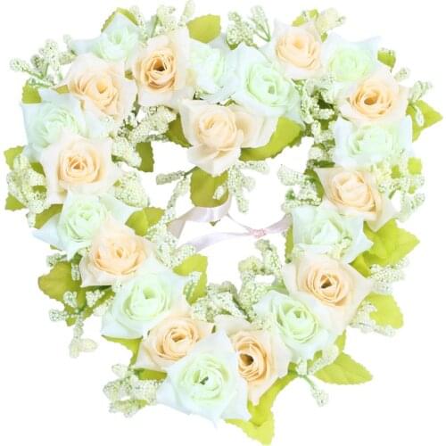 Heart Shaped Artificial Flower Wreath Door Decoration Hanging Wreaths with Silk Ribbon for Wedding Decoration 22x21x3.5cm