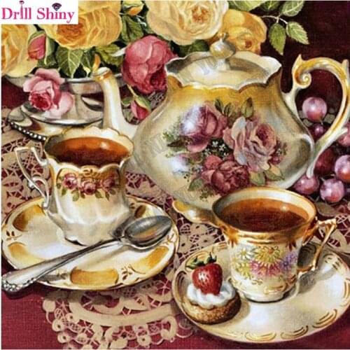 New Kitchen cup Flowers Russian pictures 5d Diy Diamond Painting Kits Full Square Drill Rhinestone Embroidered Mosaic Needlework