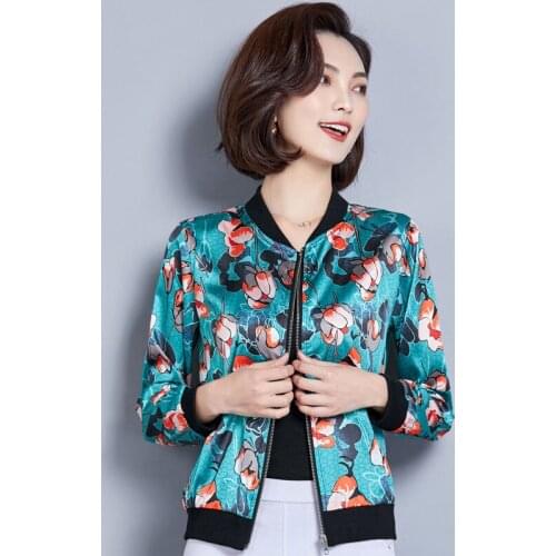 2020 Floral Print Spring Middle Aged Women Bomber Jackets Plus Size Short Female Coat Zipper Outwear Long Sleeve Jacket T20