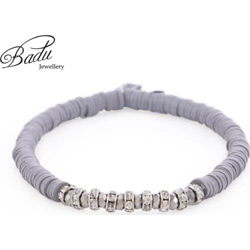 Badu Gray Polymer Clay Beaded Bracelet Women Vintage Style Rhinestone Beads Bracelets for Girls Wholesale Dropshipping