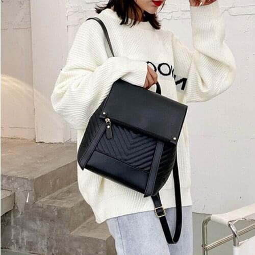 Women Fashion Hasp Pu Leather Female Backpack Solid Color Casual Schoolbag Ladies Small Backpack Travel Bag 2022 Backpack