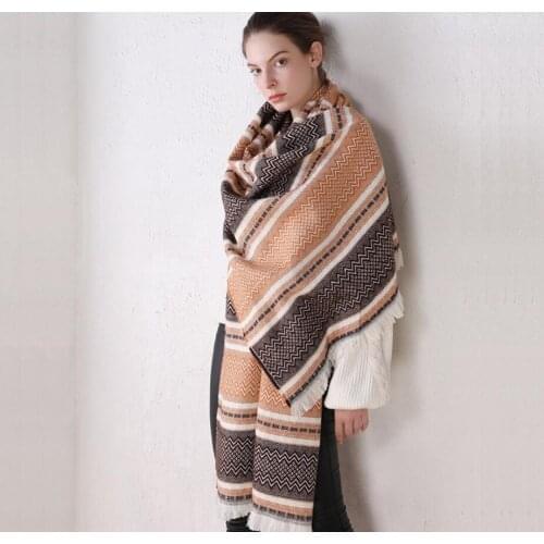 Winter Scarf Women Cashmere Warm Pashmina Plaid Foulard Female Scarves Wraps Thick Soft Bufanda Geometry Shawl Long Stole