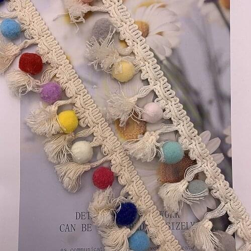 1-5Yards color cotton fabric decoration pengpeng tassel ribbon sewing lace manual DIY process Clothing curtain home accessories