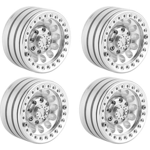 1.9 Inch Beadlock Wheels Rims for 1/10 RC Crawler Axial SCX10 SCX10 II 90046 Traxxas TRX4 D90, 4Pcs/Set, Silver