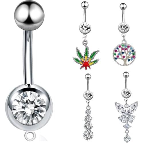 1Pc Stainless Steel Belly Button Rings With Attach Ring Jewelry Accessories Nombril Ombligo Navel Ring Barbell Piercing