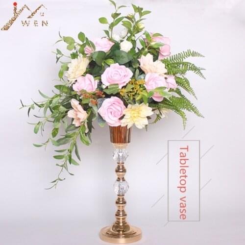 10PCS/LOT Gold Vases 50 CM/ 20" Crystal Flower Road Lead Wedding Table Centerpieces For Mariage Home Decoration