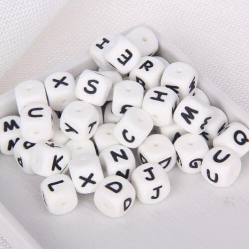 10pc Cube Silicone Letter Beads Personalized Name Letter Bracelet Chewing Alphabet Beads Food Grade Silicone 12mm