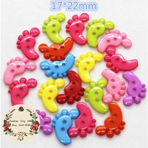 100PCS Mix Colors 17*22mm Plastic Foot Shape Buttons 2 Holes Sewing Children Buttons Jewelry Accessory