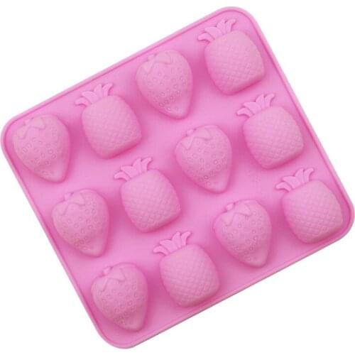 12pcs Strawberry Pineapple Silicone Cake Mold Chocolate Ice Grid Mold High Temperature Resistant Material Diy