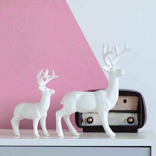 2PCS/SET CERAMIC WHITEWARE LUCKY DEER STATUE ANIMALS FIGURINE CERAMICS CRAFTS HOME DECORATION ACCESSORIES FOR LIVING ROOM R3620