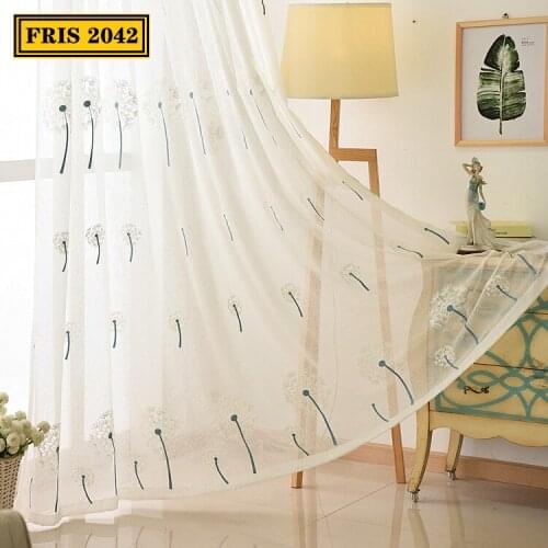 Dandelion Blue Embroidered Window Screen Gauze Curtains Custom for Living Room Bedroom