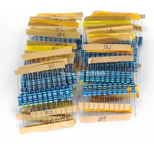 300pcs 1% 1W Metal Film Resistor Assorted Kit 30Values*10pcs=300pcs 10 Ohm ~1M Ohm 10R-1MR