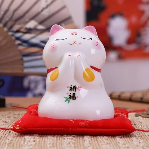 4.5 Inch Ceramic Lucky Fortune Cat Money Box Coin Bank Home Decoration Ornament FENG SHUI Figurine