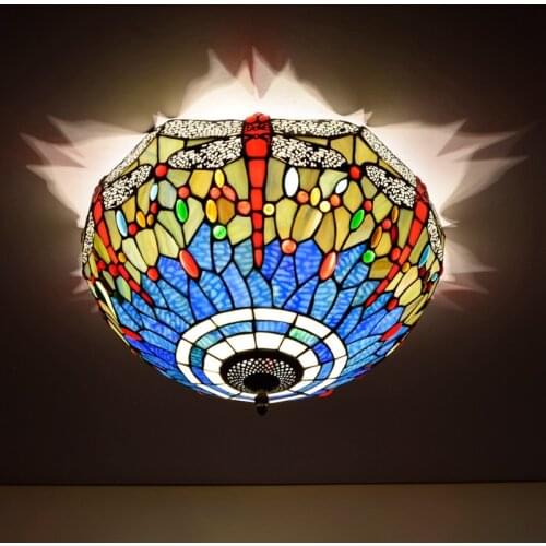 40cm European-Style Vintage Mediterranean Dragonfly Tiffany Restaurant Bedroom Aisle Corridor Bathroom Glass Ceiling Lamp