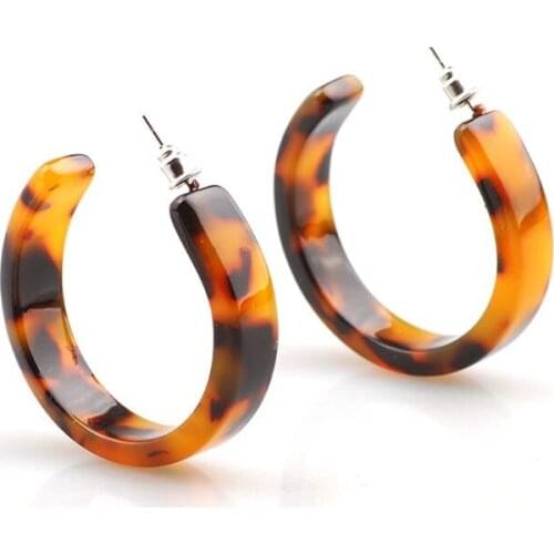 Acrylic Marbled Earring Leopard Round Hoop Earrings Women Tortoise Shell Jewelry