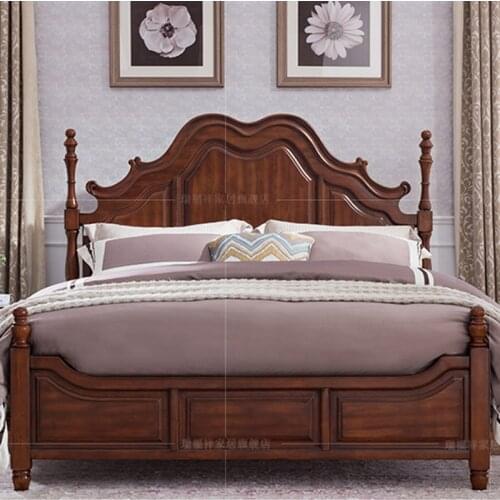 American Household Solid Wood Bed Furniture European Style Bed 1.35m Master Bedroom Retro Single Bed Full Bed Frame