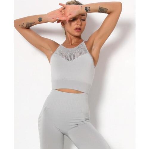 2Pcs Seamless Sport Set Women Crop Top Bra And Leggings Workout Suit Outfit Hollow Fitness Gym Suit Wear Yoga Sets