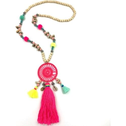 Boho cotton Tassel Pendant Necklaces Dream catcher beaded Chain Jewelry For Romantic Charms Women Collier necklace