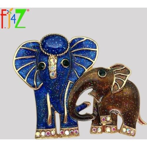 F.J4Z New Enamel Elephant Brooches Trendy Gorgeous Blue Mama Brown Kids Elephant Pins Jewelry Accessories Lindo Broches