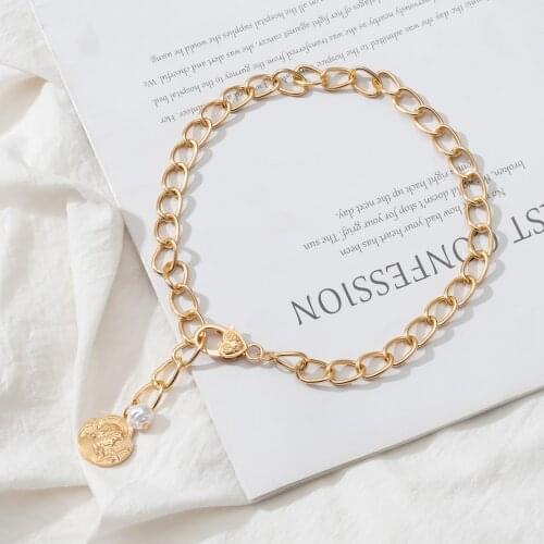 Vintage Coin Chain Choker Necklace For Women Gold Silver Color Fashion Portrait Chunky Chain Necklaces 2021 Trend Party Jewelry