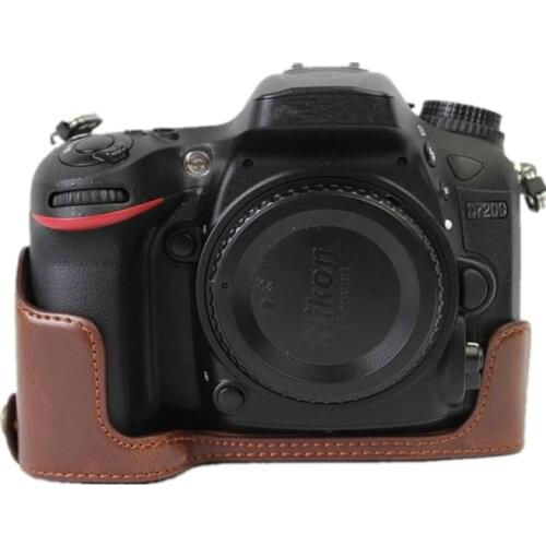 Black/Coffe/Brown Camera Half Body Cases Leather Bottom Case Cover For Nikon D7200 Battery Open