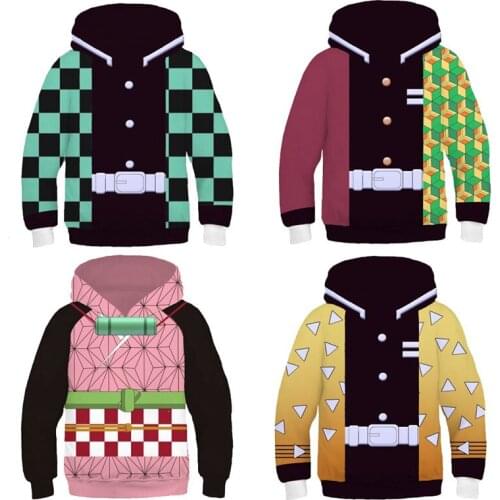 Kids Boy Girl Demon Slayer Kimetsu no Yaiba Tanjirou Nezuko Zenitsu Tomioka Cosplay Hoodie Costume Jacket Coat Halloween Party
